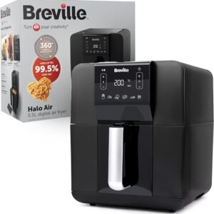 Breville Halo Air Fryer | Digital Large Air Fryer Oven | 5.5 L | Fry, Bake, Roast & Grill | 1700 W | Energy Efficient | Black