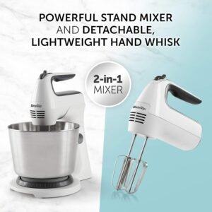 Alternative view of Breville Classic Combo Stand and Hand Mixer | Electric Hand Whisk and Stand Food Mixer | 3.7 Litre Stainless Steel Bowl | Swivel Control, Whisk, Dough Hooks and Beaters